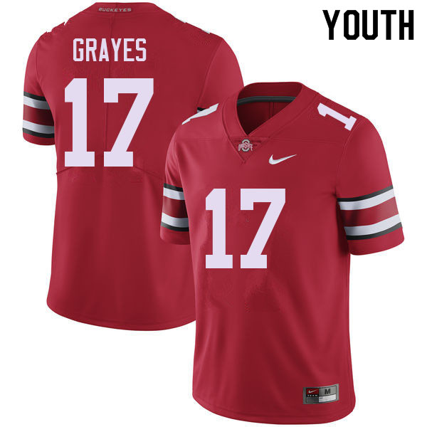 Ohio State Buckeyes Kyion Grayes Youth #17 Red Authentic Stitched College Football Jersey